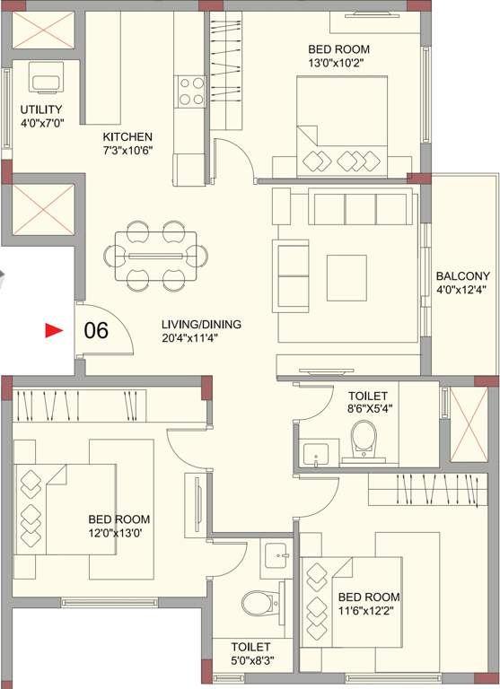 Vistara Sunningdale (3BHK+2T (1,369 sq ft) 1369 sq ft)