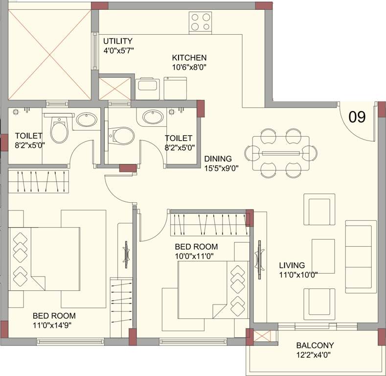 Vistara Sunningdale (2BHK+2T (1,114 sq ft) 1114 sq ft)