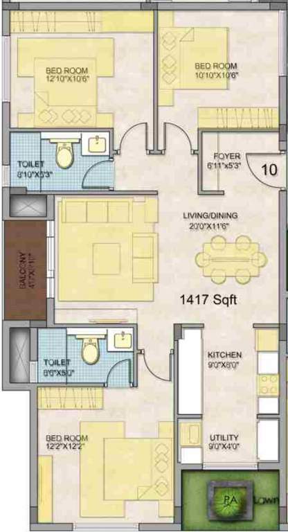 Vistara Sunningdale (3BHK+2T (1,417 sq ft) 1417 sq ft)