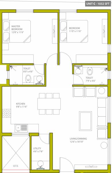 Naksha Prime Square (2BHK+2T (1,032 sq ft) 1032 sq ft)