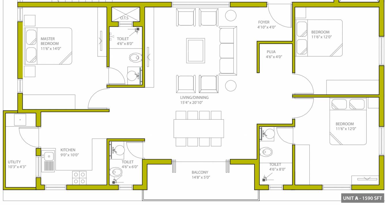 Naksha Prime Square (3BHK+3T (1,590 sq ft) + Pooja Room 1590 sq ft) Naksha Prime Square (3BHK+3T (1,590 sq ft) + Pooja Room 1590 sq ft)