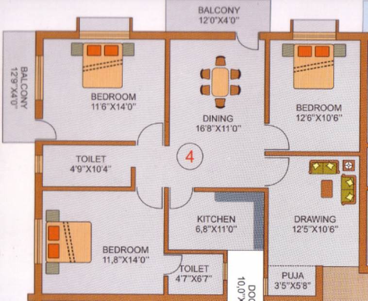 Srusti Builders Elite (3BHK+2T (1,494 sq ft) + Pooja Room 1494 sq ft)