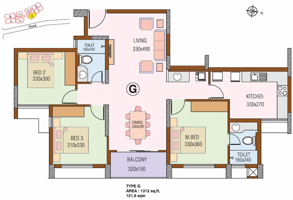 Skyline Augusta (3BHK+2T (1,312 sq ft) 1312 sq ft)
