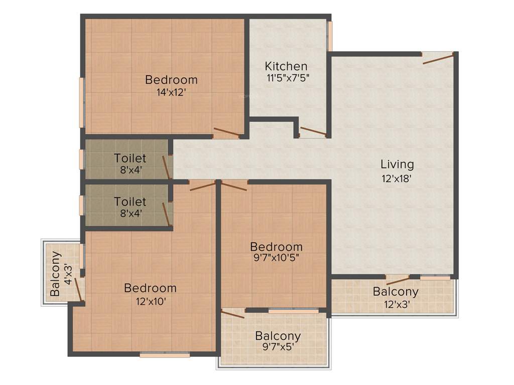 Panda Kusum Vatika (3BHK+2T (1,800 sq ft) 1800 sq ft)