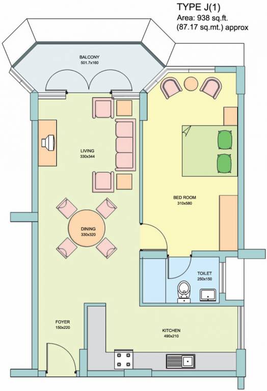 Skyline Cliff Waters (1BHK+1T (938 sq ft) 938 sq ft)