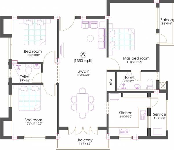 Pushkar Arunsunai Illam (3BHK+2T (1,350 sq ft) + Pooja Room 1350 sq ft)