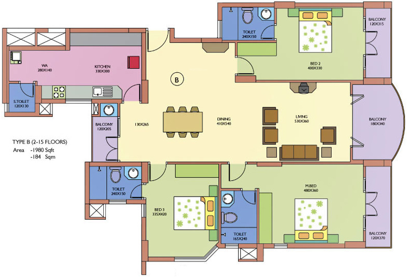 Skyline River Scape (3BHK+4T (1,980 sq ft) 1980 sq ft)
