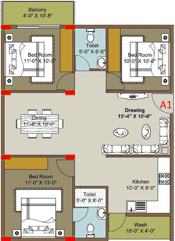 Vaishno Silver Bells (3BHK+2T (1,280 sq ft) 1280 sq ft)