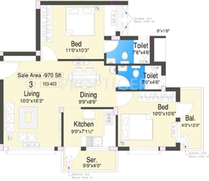 Doshi Tulip (2BHK+2T (970 sq ft) 970 sq ft)