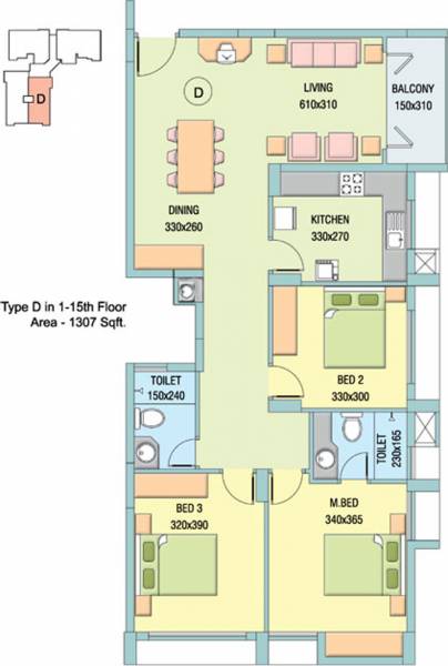 Skyline Skyline Palmtop (3BHK+2T (1,307 sq ft) 1307 sq ft)