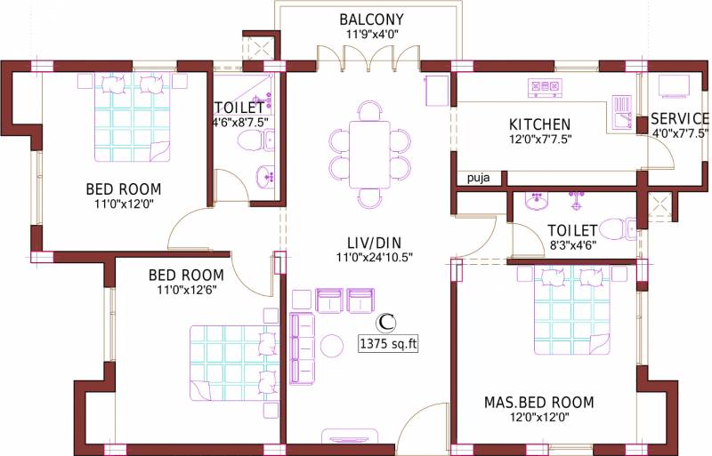 Pushkar Swastik Square (3BHK+2T (1,375 sq ft) + Pooja Room 1375 sq ft)