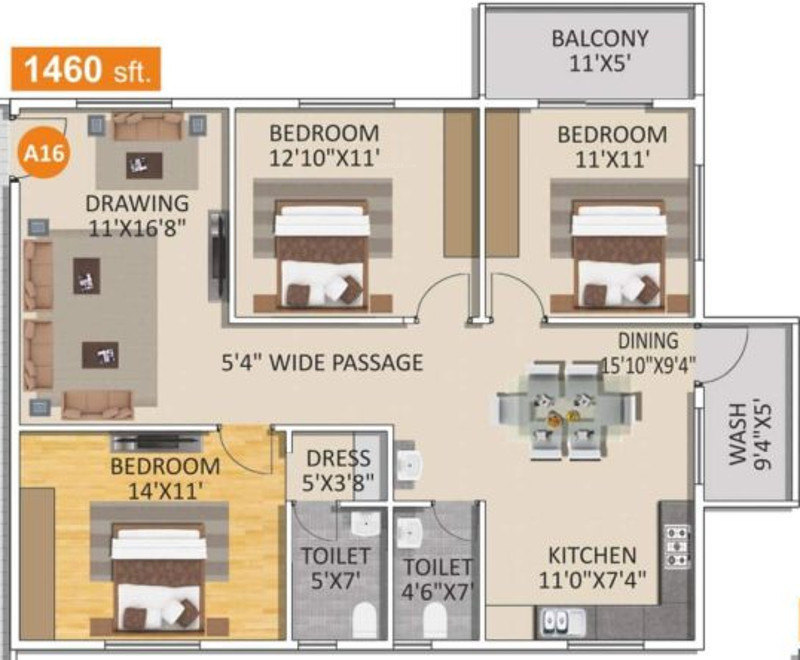 Spad Nakshatra Nestilo (3BHK+2T (1,460 sq ft) 1460 sq ft)