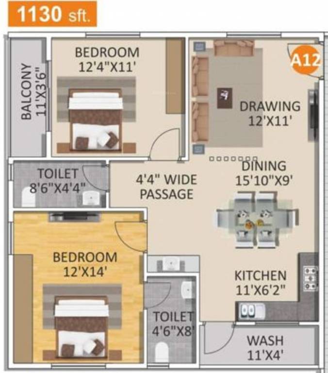 Spad Nakshatra Nestilo (2BHK+2T (1,130 sq ft) 1130 sq ft)