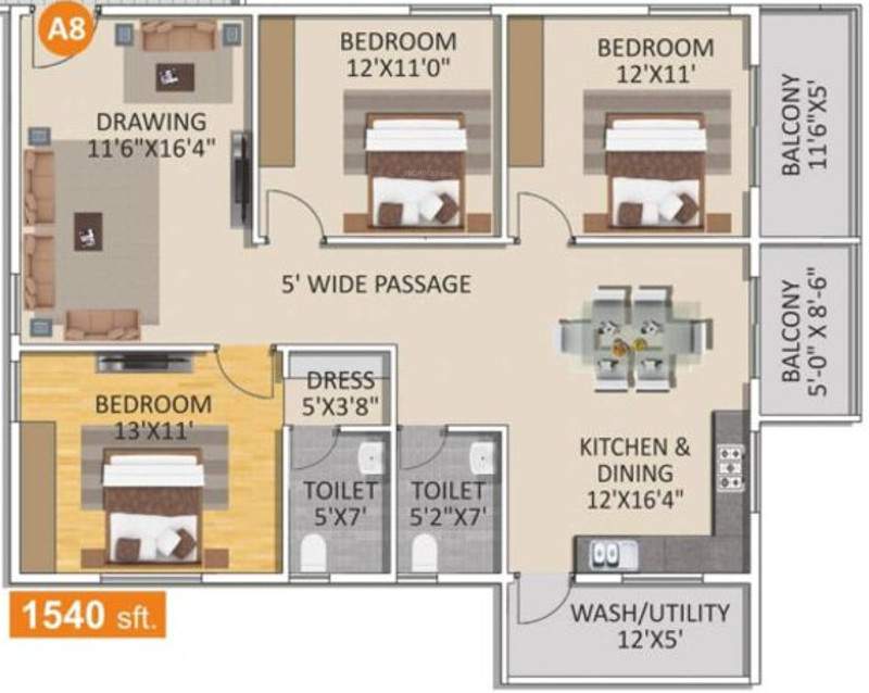 Spad Nakshatra Nestilo (3BHK+2T (1,540 sq ft) 1540 sq ft)