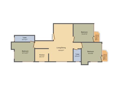 Derris Pelican Tulsi (3BHK+2T (1,224 sq ft) 1224 sq ft)