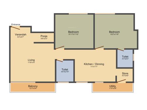 Bab Amrutha Dhara (2BHK+2T (1,099 sq ft) + Pooja Room 1099 sq ft)