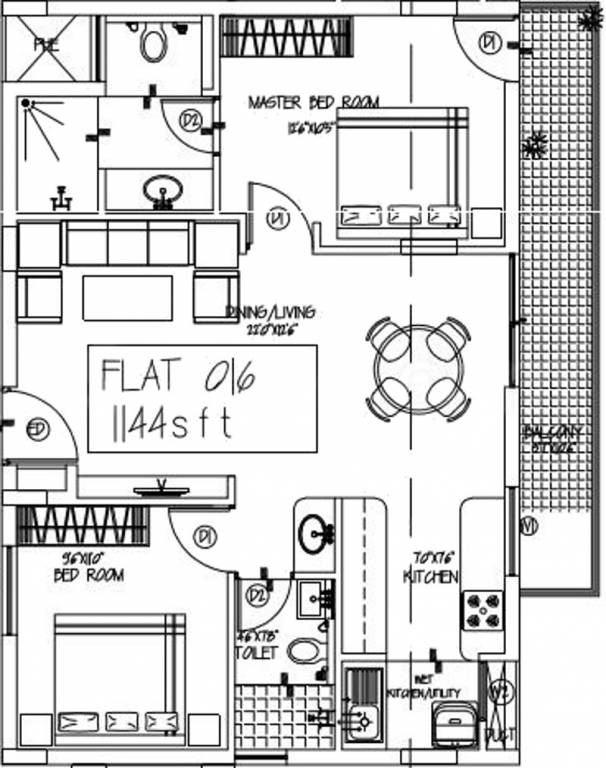 Vestaa Vestaa Lushes (2BHK+2T (1,144 sq ft) 1144 sq ft)