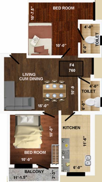 Ample Aabharanaa (2BHK+2T (760 sq ft) 760 sq ft)