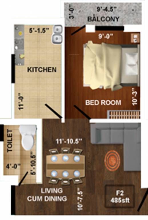Ample Aabharanaa (1BHK+1T (485 sq ft) 485 sq ft)