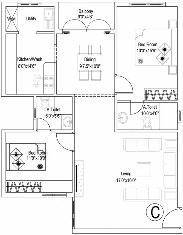 VSK Aishwaryam (2BHK+2T (1,248 sq ft) 1248 sq ft)