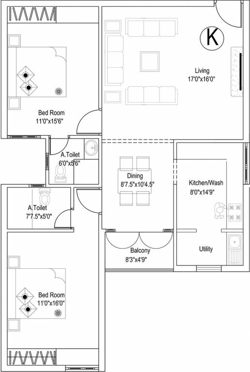 VSK Aishwaryam (2BHK+2T (1,324 sq ft) 1324 sq ft)