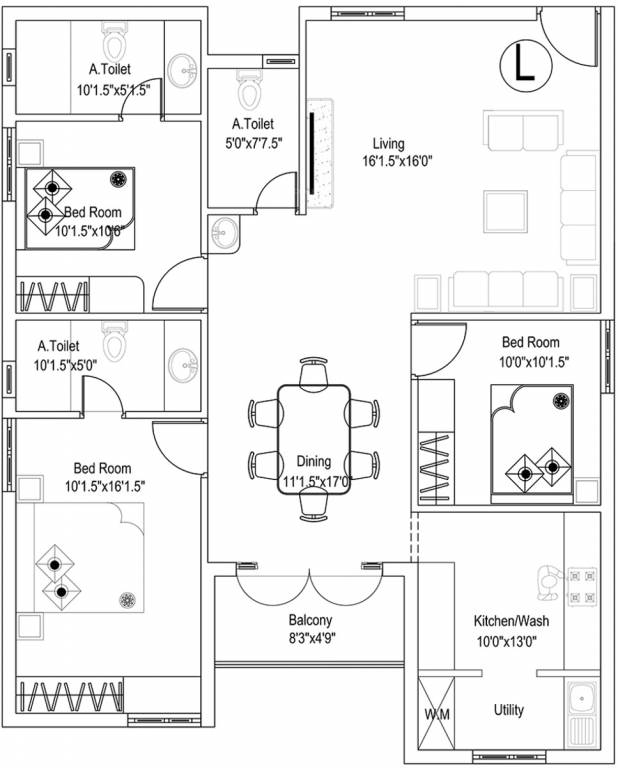VSK Aishwaryam (3BHK+3T (1,580 sq ft) 1580 sq ft)