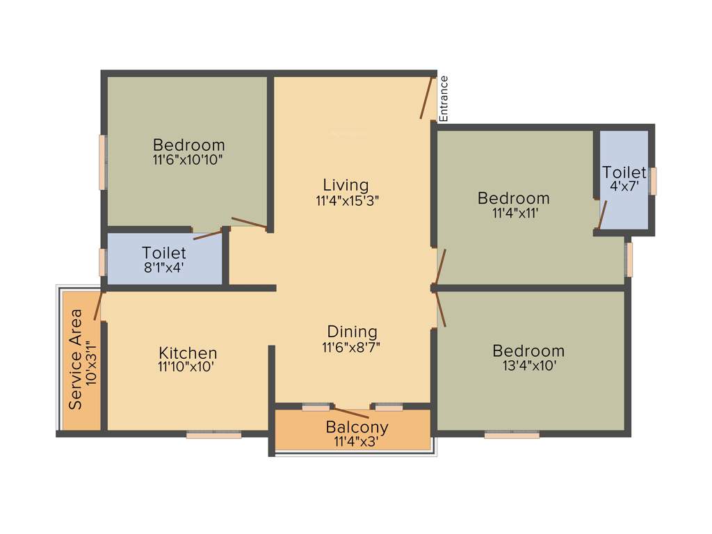 JKB Royal Orchid (3BHK+2T (1,276 sq ft) + Pooja Room 1276 sq ft)