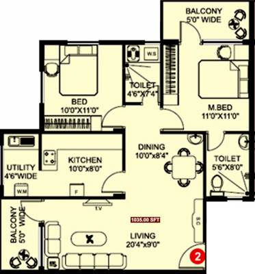 SMR Group Westgate Terraces (2BHK+2T (1,035 sq ft) 1035 sq ft)
