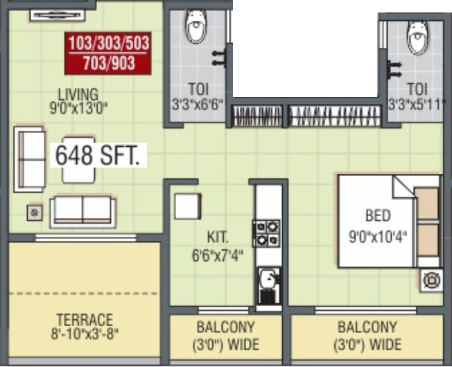 JP Harmony (1BHK+2T (648 sq ft) 648 sq ft)