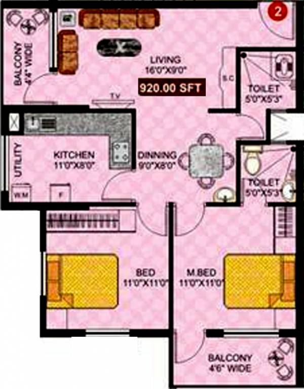 SMR Group Westgate Adeena (2BHK+2T (920 sq ft) 920 sq ft)