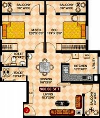 SMR Group Westgate Adeena (2BHK+2T (960 sq ft) 960 sq ft)