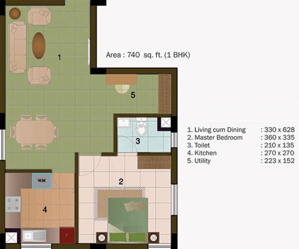 PVS Builders And Developers Silver Springs (1BHK+1T (740 sq ft) 740 sq ft)