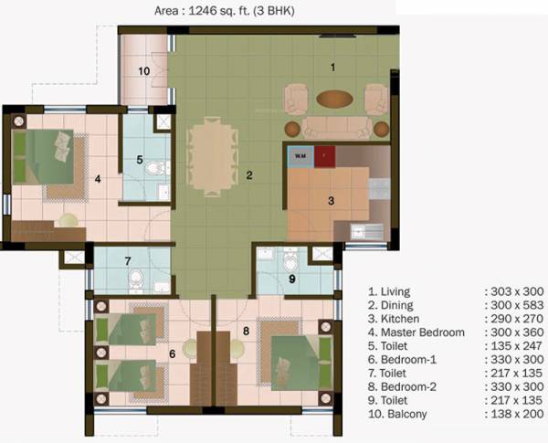 PVS Builders And Developers Silver Springs (3BHK+3T (1,246 sq ft) 1246 sq ft)
