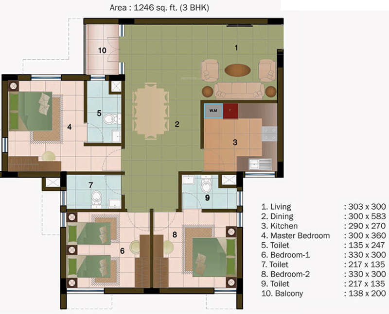 PVS Builders And Developers Silver Springs (3BHK+3T (1,246 sq ft) 1246 sq ft)