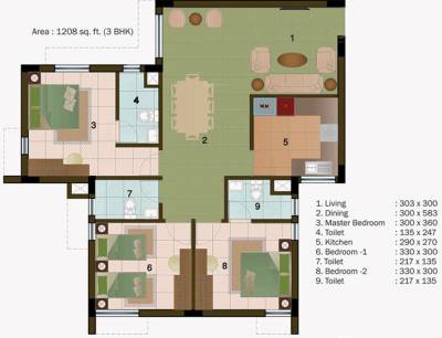 PVS Builders And Developers Silver Springs (3BHK+3T (1,208 sq ft) 1208 sq ft)