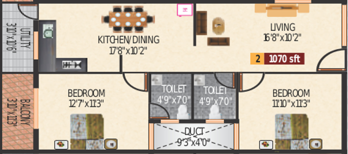 Sunrise (2BHK+2T (1,070 sq ft) 1070 sq ft) Sunrise (2BHK+2T (1,070 sq ft) 1070 sq ft)