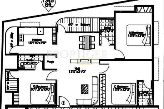 The Nest Oceana (3BHK+3T (1,345 sq ft)   Pooja Room 1345 sq ft)