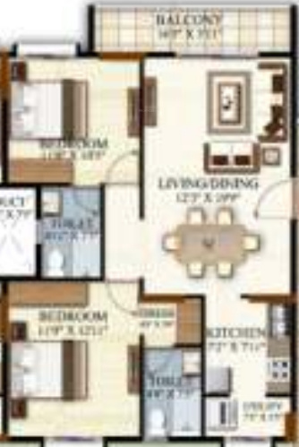 Cynosure White Spaces (2BHK+2T (1,054 sq ft) 1054 sq ft)