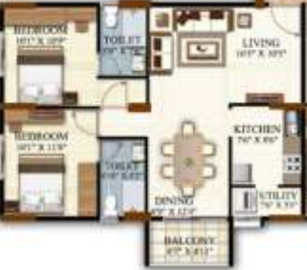 Cynosure White Spaces (2BHK+2T (1,036 sq ft) 1036 sq ft)