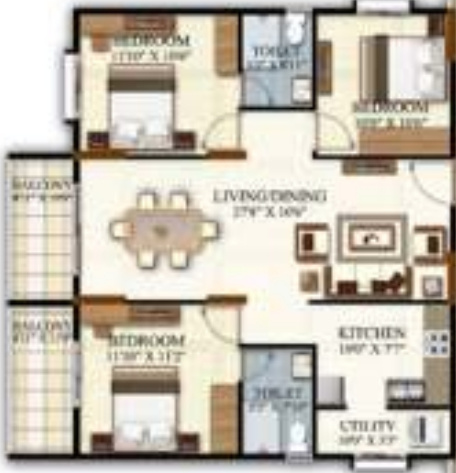 Cynosure White Spaces (3BHK+2T (1,340 sq ft) 1340 sq ft)