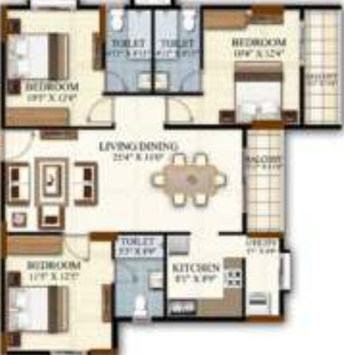 Cynosure White Spaces (3BHK+3T (1,441 sq ft) 1441 sq ft)