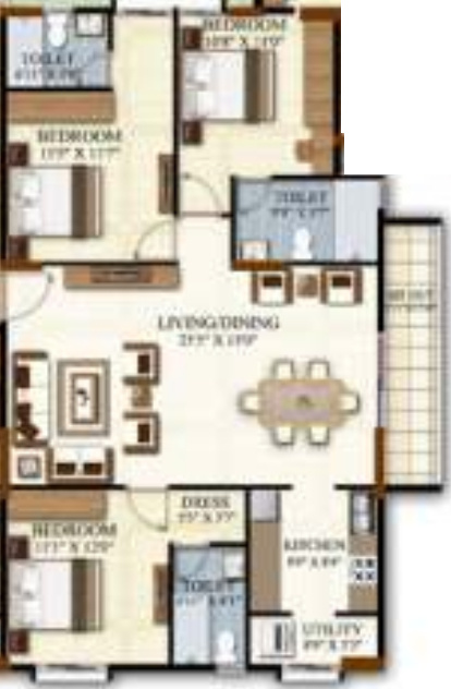 Cynosure White Spaces (3BHK+3T (1,541 sq ft) 1541 sq ft)