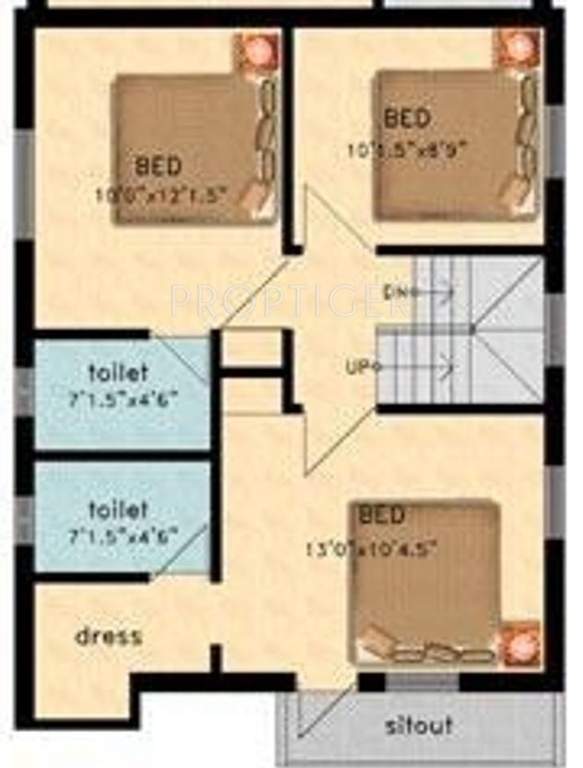 Mudhra Twin Flower (3BHK+3T (1,400 sq ft) 1400 sq ft)