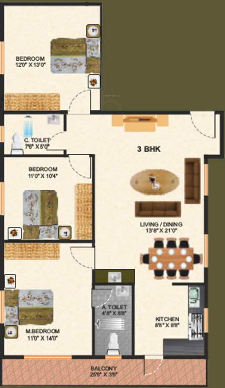  Royal Paradise (3BHK+2T (1,350 sq ft) 1350 sq ft)