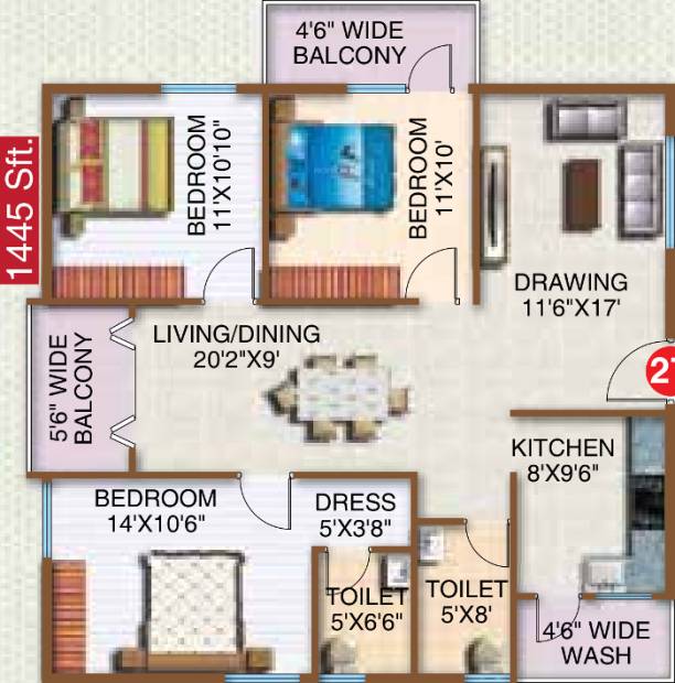 SK Daisy (3BHK+2T (1,445 sq ft) 1445 sq ft)