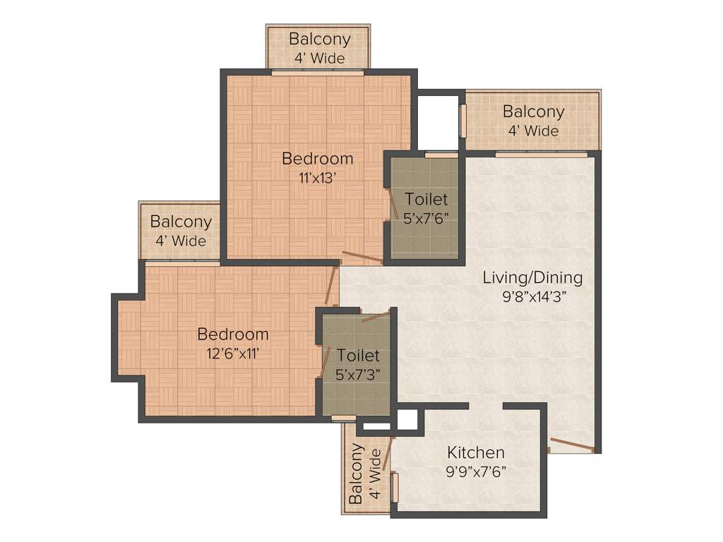 Vishal Belleza Apartments (2BHK+2T (1,130 sq ft) 1130 sq ft)