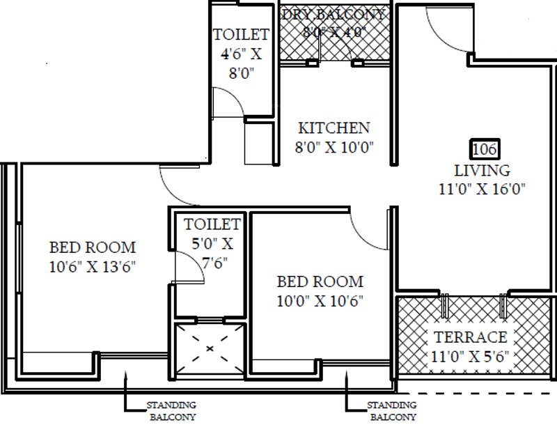 Eskay Basera Eternity (2BHK+2T (1,045 sq ft) 1045 sq ft)
