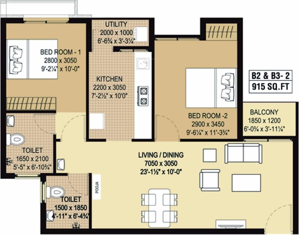 Arun Four Greens (2BHK+2T (915 sq ft) 915 sq ft) Arun Four Greens (2BHK+2T (915 sq ft) 915 sq ft)