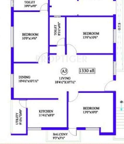 Antony Creek (3BHK+2T (1,330 sq ft) 1330 sq ft)