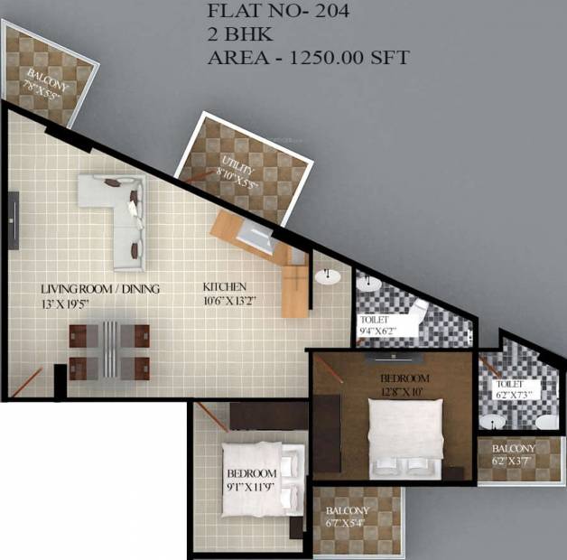 SRC Sky Asta (2BHK+2T (1,250 sq ft) 1250 sq ft)